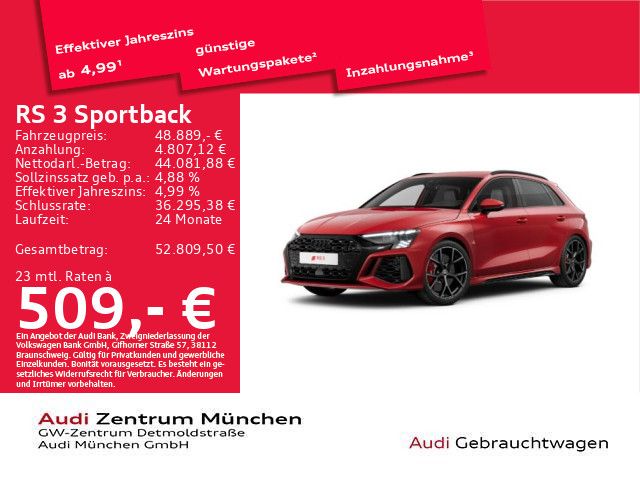 Audi RS3 2023 г. Красный, пробег 53663 км