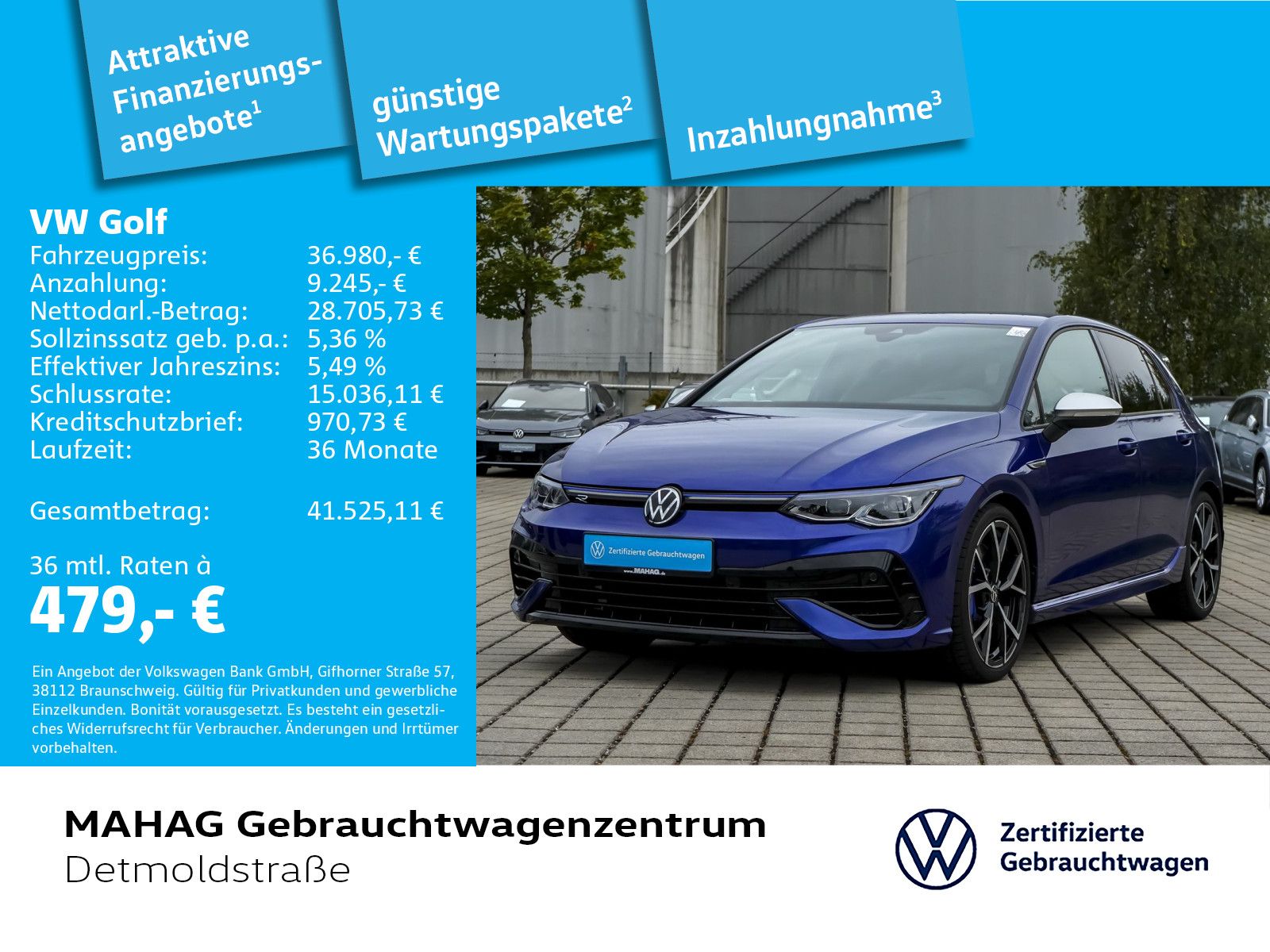Volkswagen Golf 2023 г. Синий, пробег 23867 км