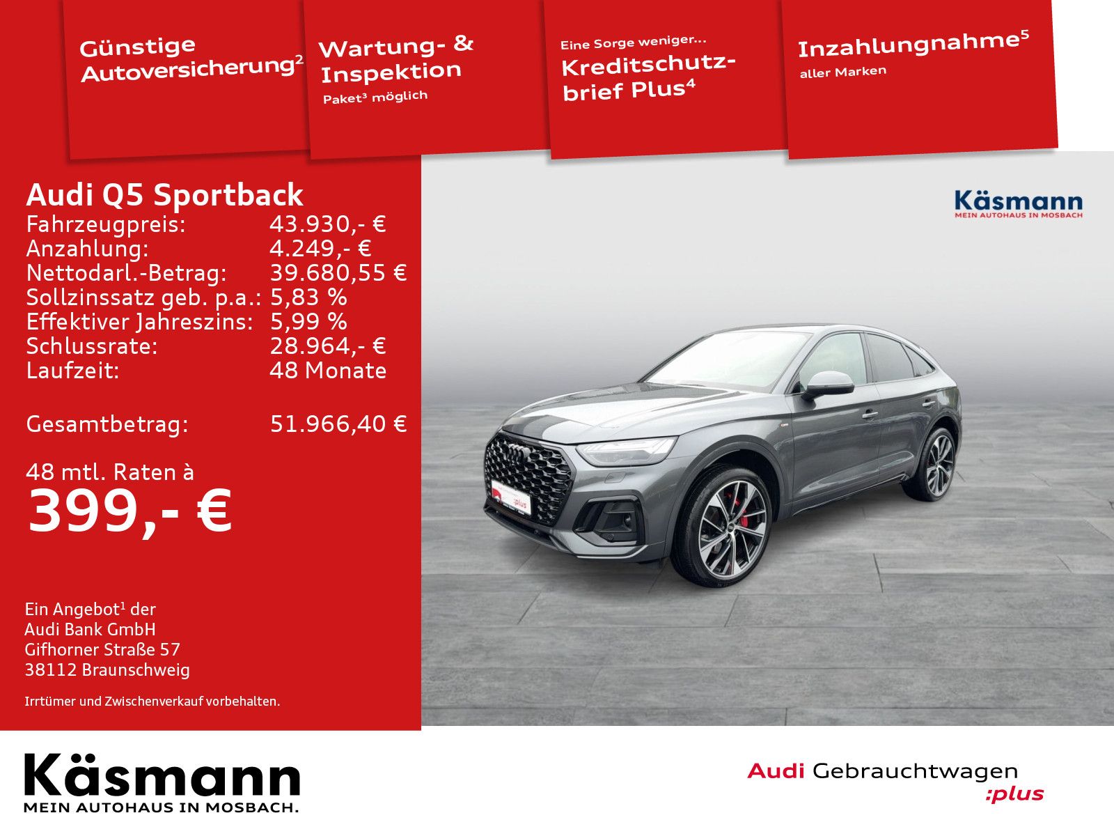 Audi Q5 2022 г. Серый, пробег 44755 км