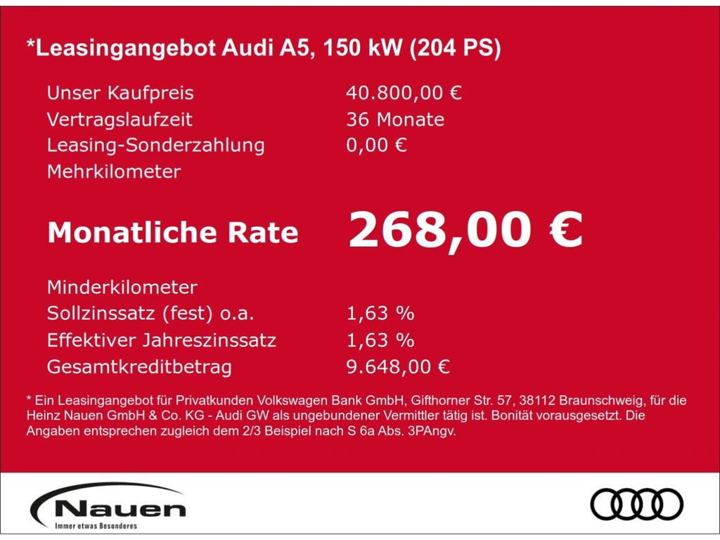 Audi A5 2026 г. Чёрный, пробег 19416 км