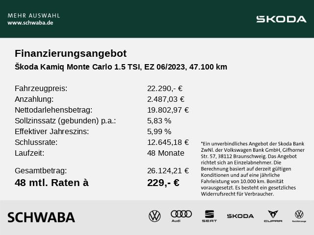Skoda Kamiq 2023 г. Чёрный, пробег 47100 км