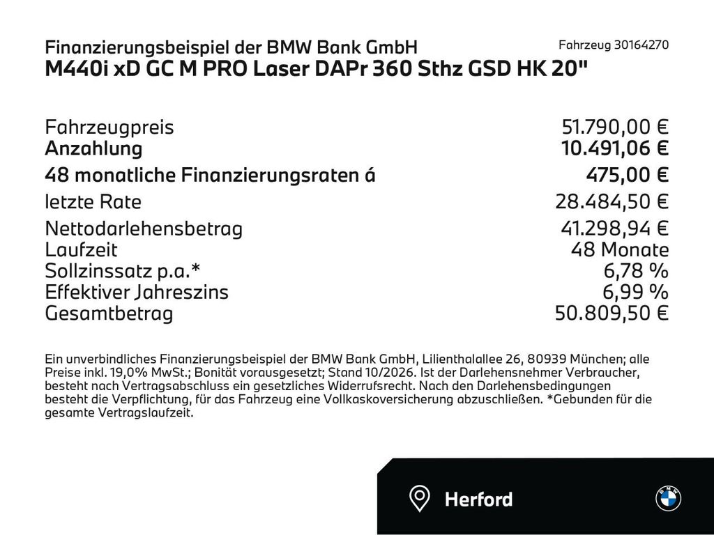 BMW M440 2023 г. Чёрный, пробег 53944 км