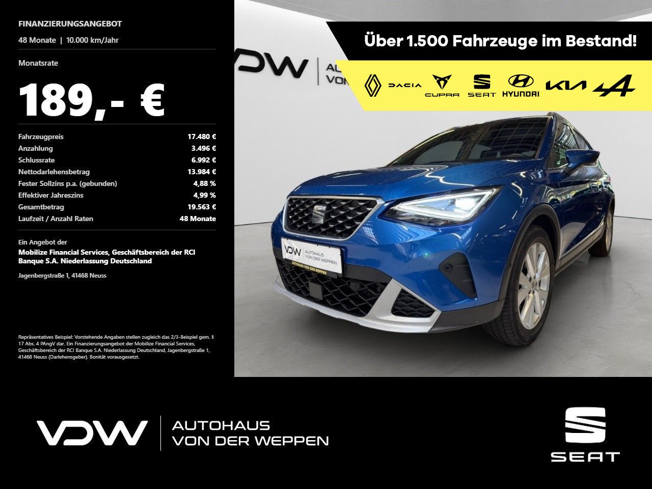 SEAT Arona 2022 г. Синий, пробег 50700 км