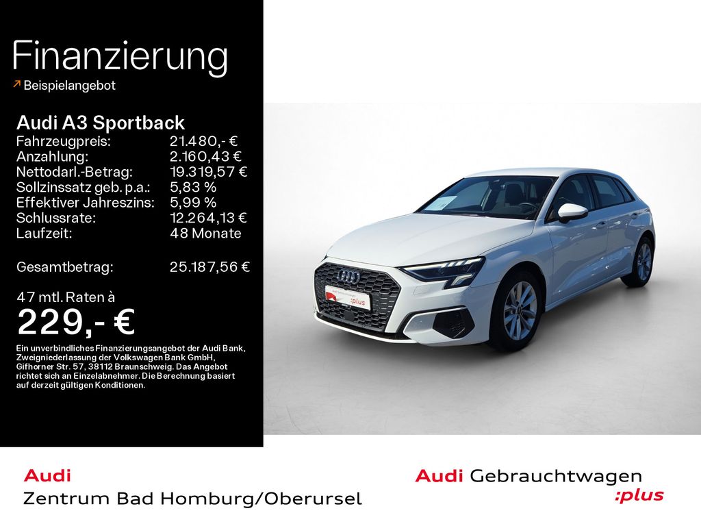 Audi A3 2023 г. Белый, пробег 27350 км