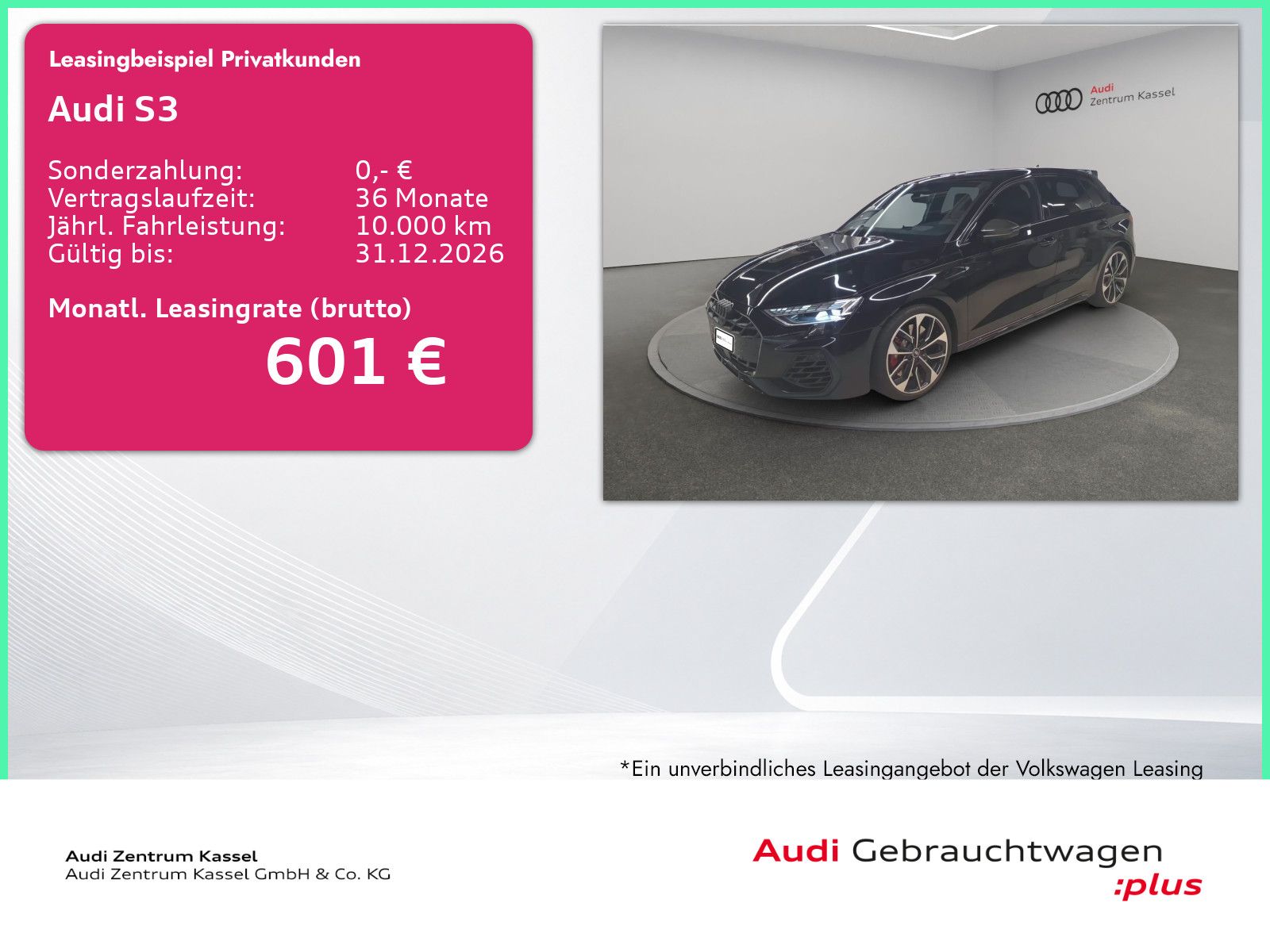 Audi S3 2026 г. Чёрный, пробег 10212 км