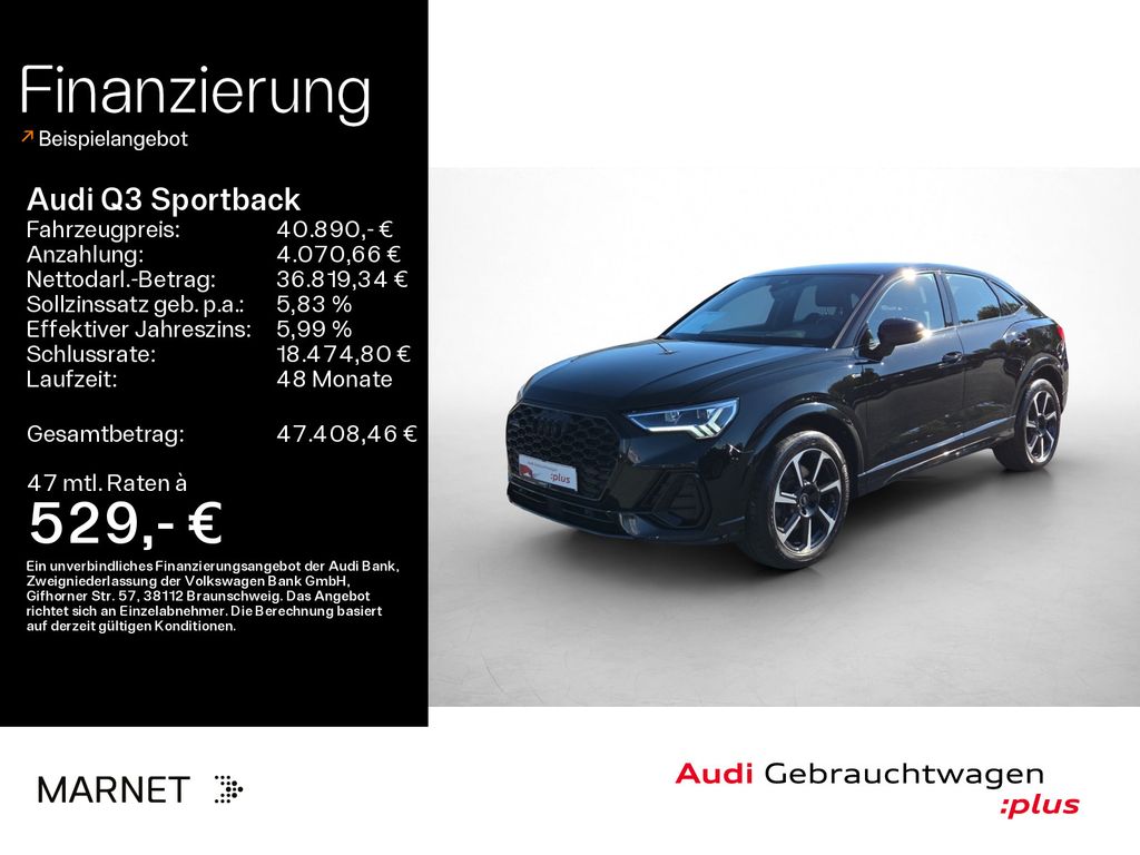 Audi Q3 2023 г. Чёрный, пробег 51800 км