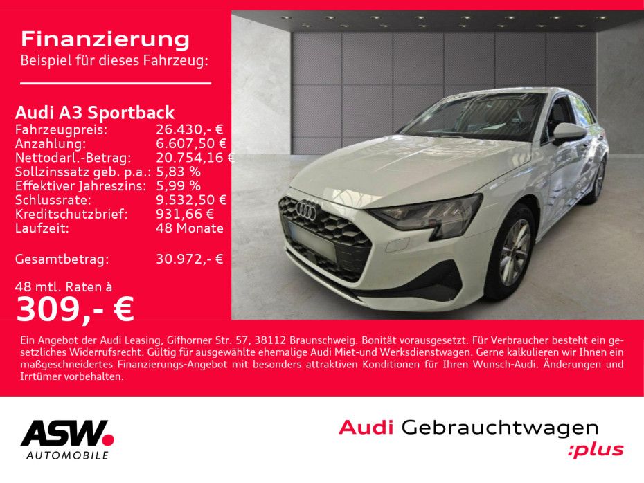 Audi A3 2024 г. Белый, пробег 37600 км