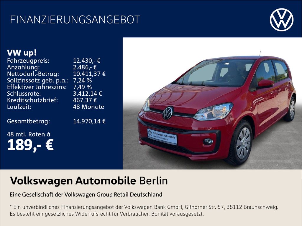 Volkswagen up! 2023 г. Красный, пробег 37337 км