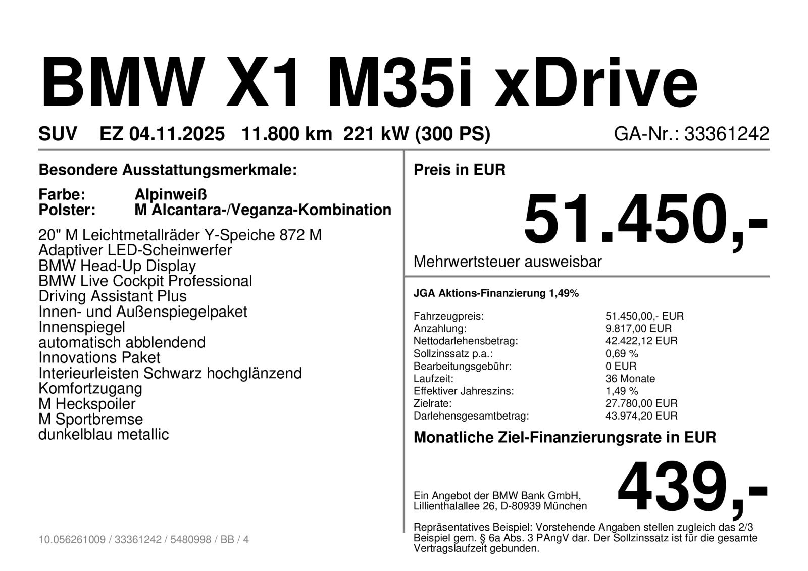 BMW X1 2025 г. Белый, пробег 11799 км