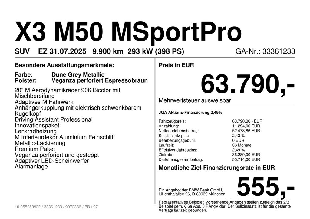 BMW X3 M50 2025 г. Серый, пробег 9899 км