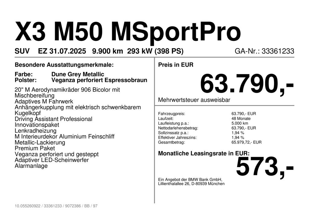 BMW X3 M50 2025 г. Серый, пробег 9899 км