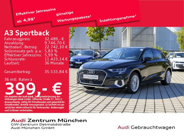 Audi A3 2023 г. Чёрный, пробег 33181 км